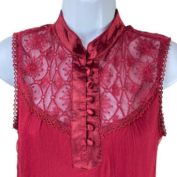 Silk Lace Sleeveless Top Forever 21 Burgundy Size Small - Picture 2 of 5